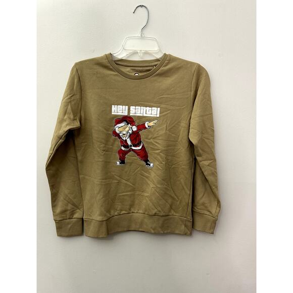 Cactus Boy Tan Khaki "Hey Santa" Santa Dab Long Sleeve Sweatshirt 13/14  NWT - Picture 1 of 9